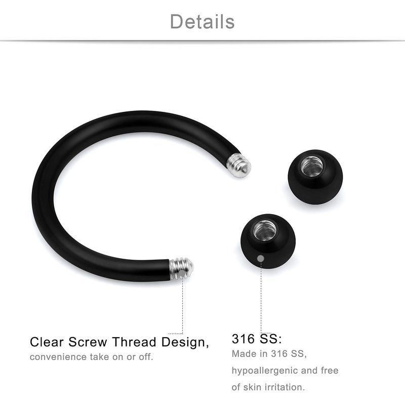 SCERRING 16g Lip Rings Stainless Steel Horseshoe Labret Monroe Nail Tragus Helix Earrings Studs Medusa Piercing Jewelry 8mm 36PCS Black - Image 2